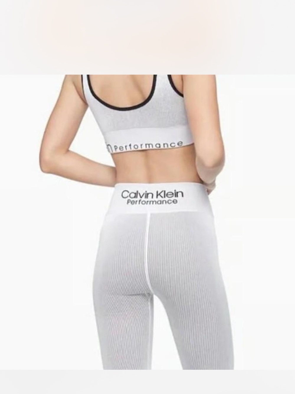 Calvin Klein White Ribbed Performance Sports Leggings